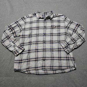 PATAGONIA Mens Fjord Flannel Plaid L/S Shirt Size XXL 2XL Organic Cotton Blue
